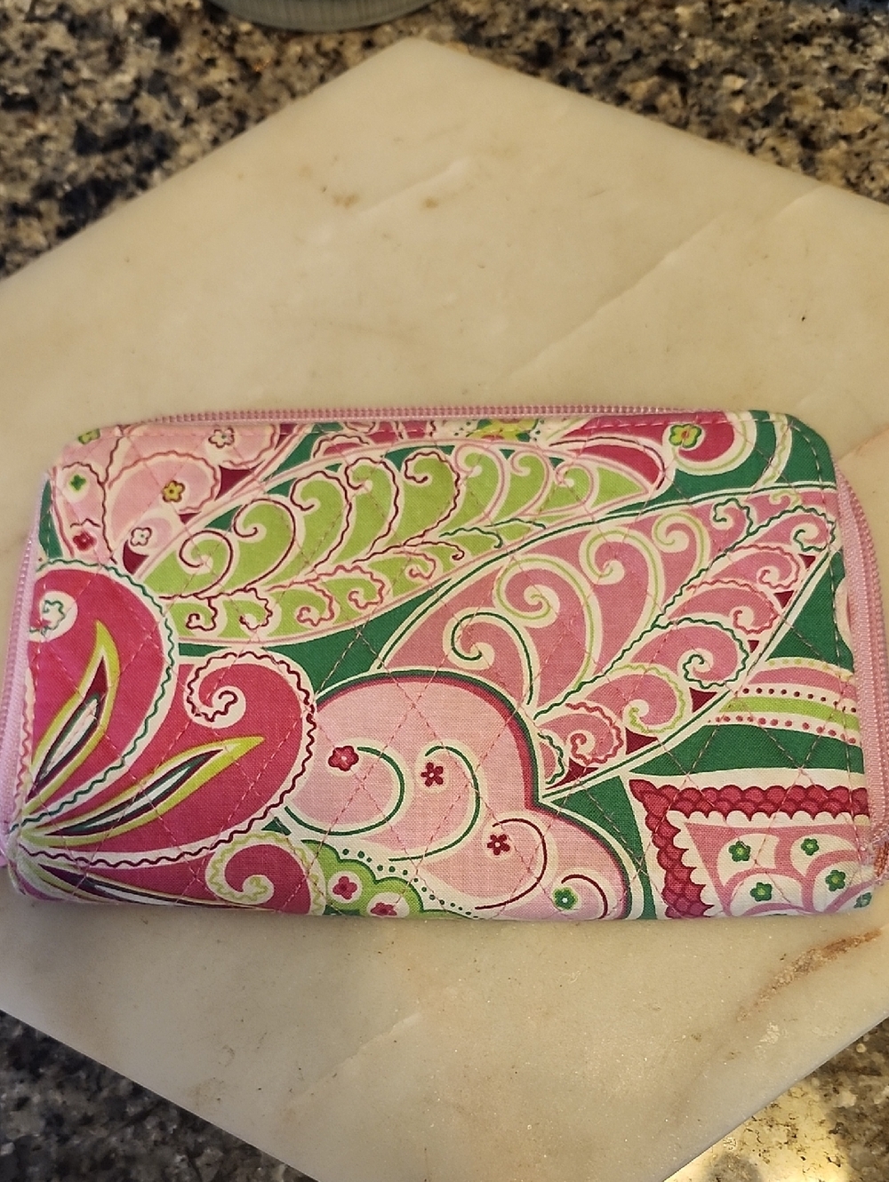 Vera Bradley Pink Green Paisley Quilted Wallet